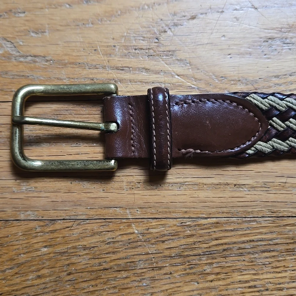 Brooks Brothers US made braided leather rope brass buckle belt, sz 38